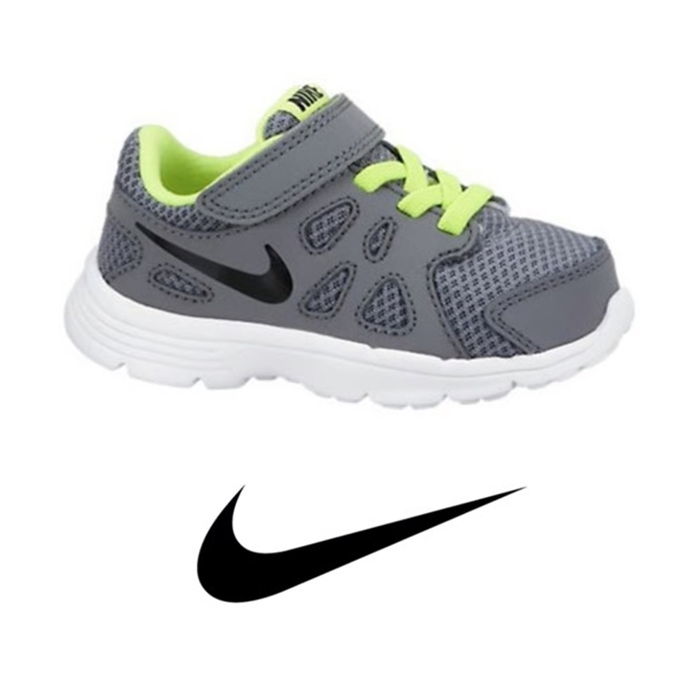 Nike Revolution 2 TD Cool Grey/Volt Athletic Shoes Size 6C Baby Walker